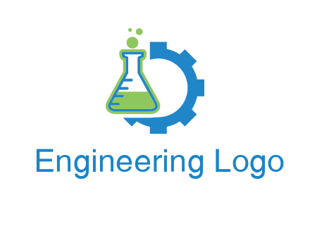 chemical flask and half gear engineering logo