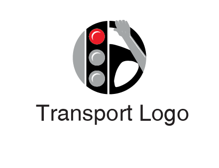 traffic light and steering wheel with hand in circle logo