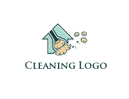 home cleaning logo with a mop sweeping dust