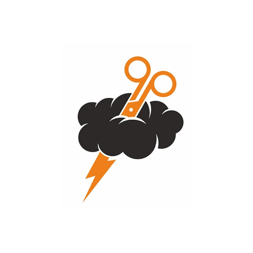 Scissors connected to a cloud in a barber logo