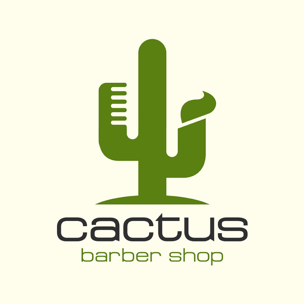 Prickly plant with hairdressing tools in a barber logo