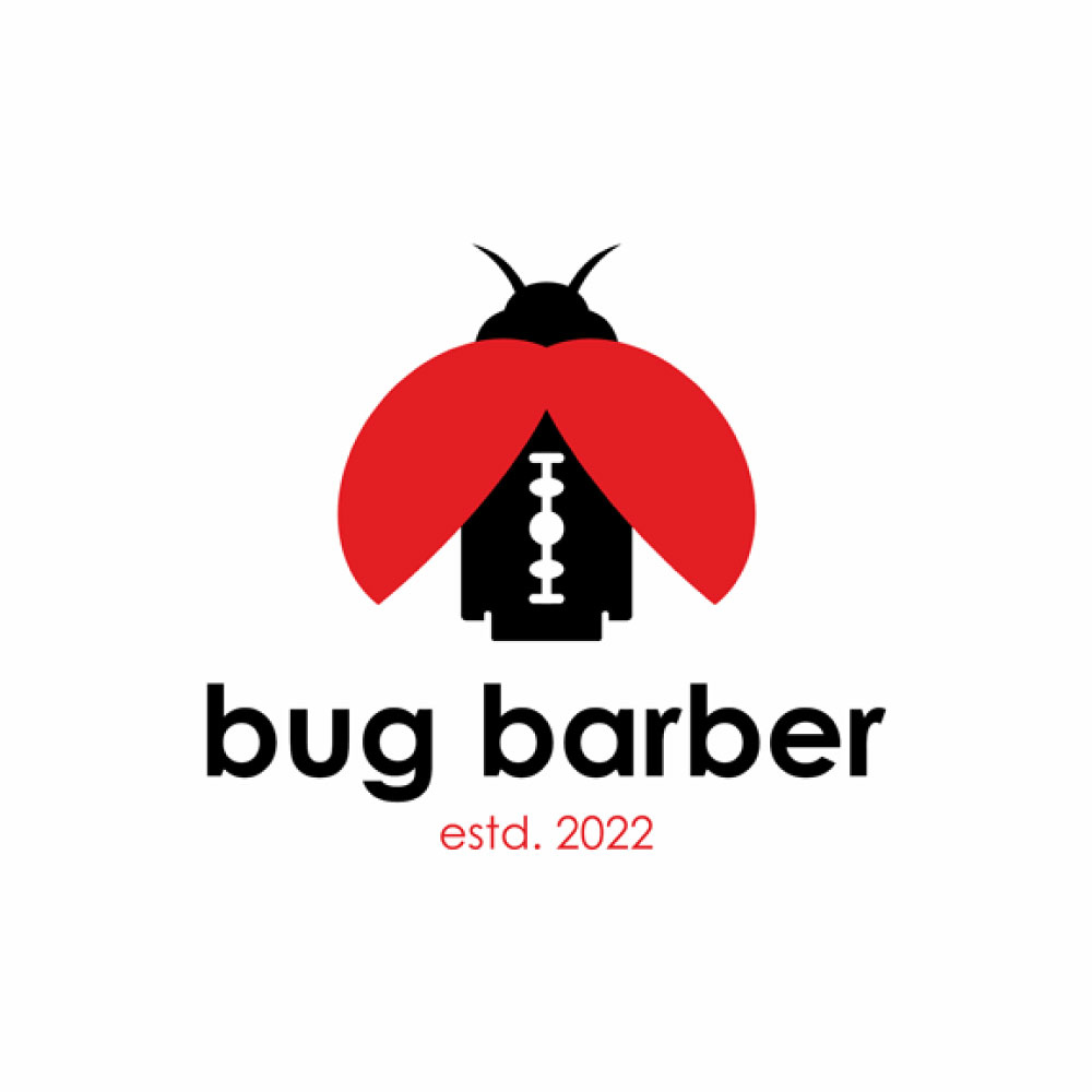 Red and black ladybug logo design for barbershop