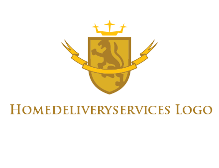 lion on shield with crown in logo