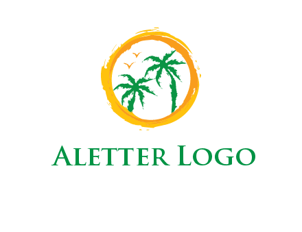 trees and birds in round travel logo