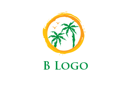 trees and birds in round travel logo