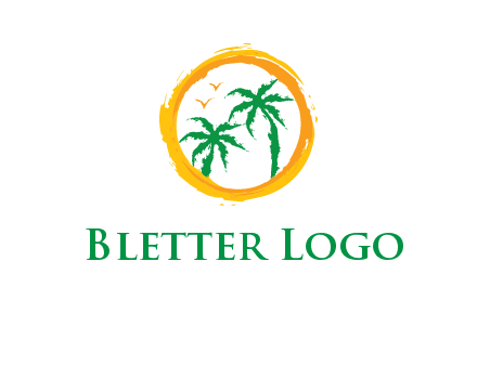 trees and birds in round travel logo