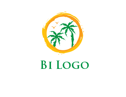 trees and birds in round travel logo