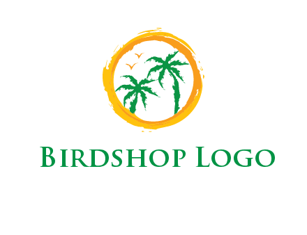 trees and birds in round travel logo