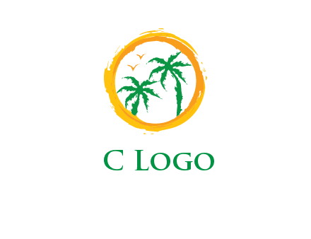 trees and birds in round travel logo