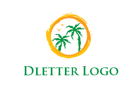 trees and birds in round travel logo