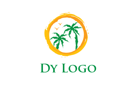 trees and birds in round travel logo