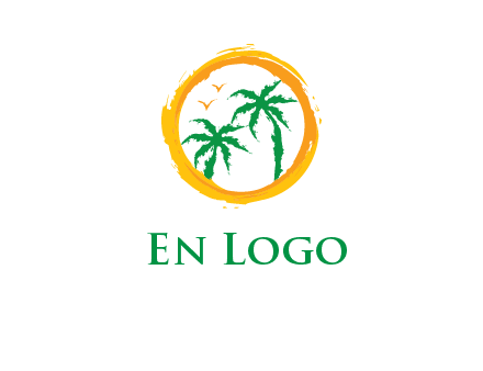 trees and birds in round travel logo