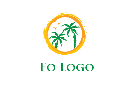 trees and birds in round travel logo