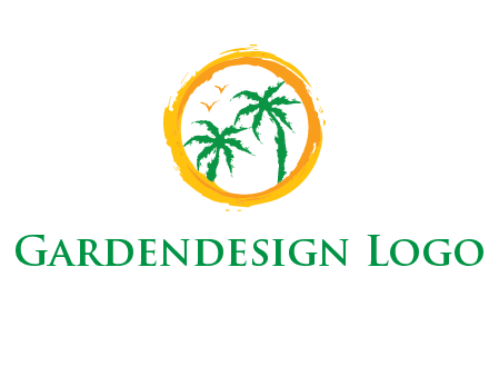 trees and birds in round travel logo