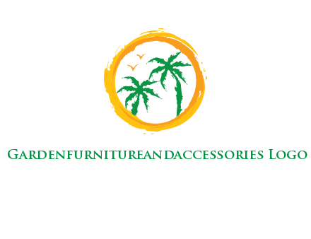 trees and birds in round travel logo