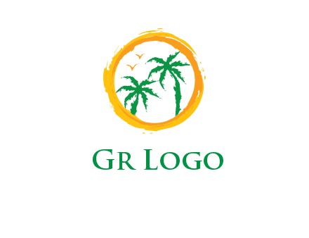 trees and birds in round travel logo