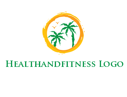 trees and birds in round travel logo