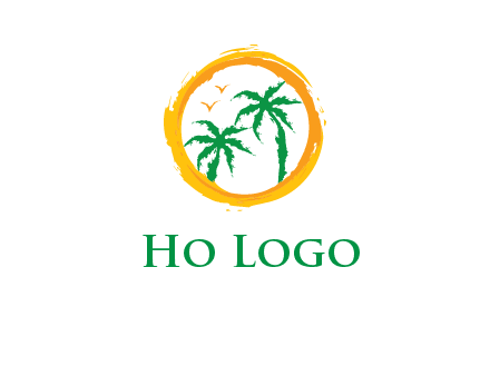 trees and birds in round travel logo