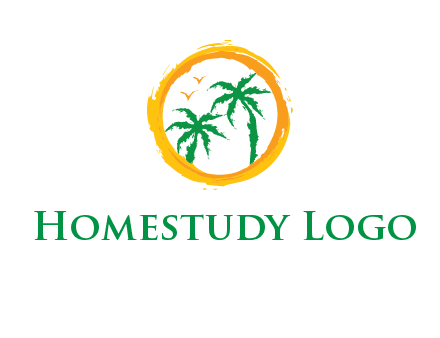 trees and birds in round travel logo