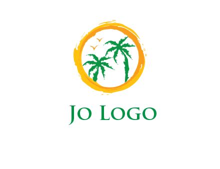 trees and birds in round travel logo