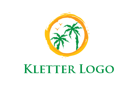 trees and birds in round travel logo