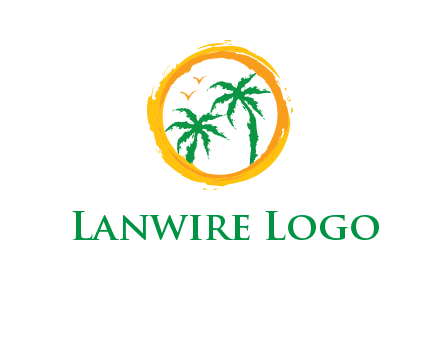 trees and birds in round travel logo