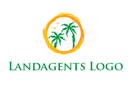 trees and birds in round travel logo