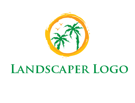 trees and birds in round travel logo