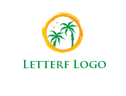 trees and birds in round travel logo