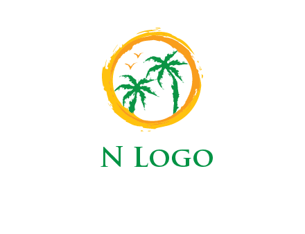 trees and birds in round travel logo