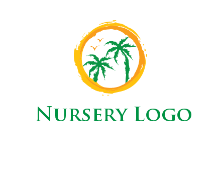 trees and birds in round travel logo