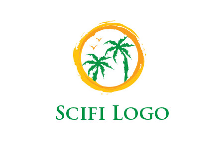 trees and birds in round travel logo