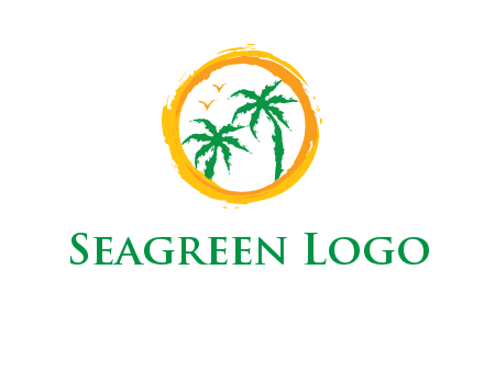 trees and birds in round travel logo