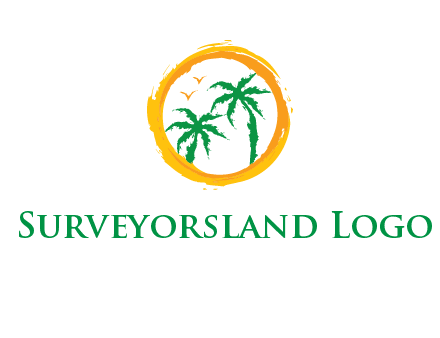 trees and birds in round travel logo