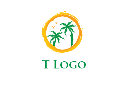 trees and birds in round travel logo