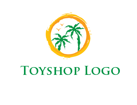 trees and birds in round travel logo