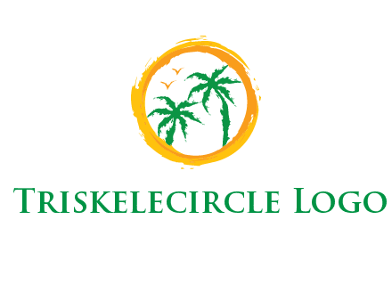 trees and birds in round travel logo