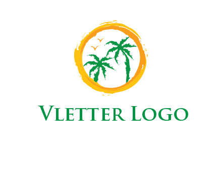 trees and birds in round travel logo