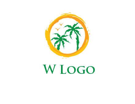 trees and birds in round travel logo