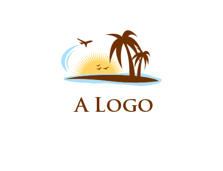 airplane sun trees travel logo