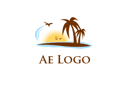 airplane sun trees travel logo