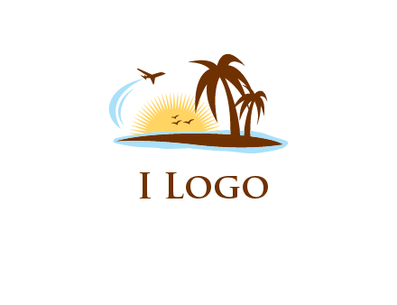 airplane sun trees travel logo