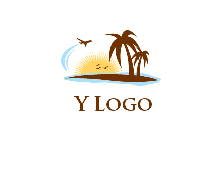 airplane sun trees travel logo