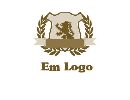 lion on shield logo with a wreath