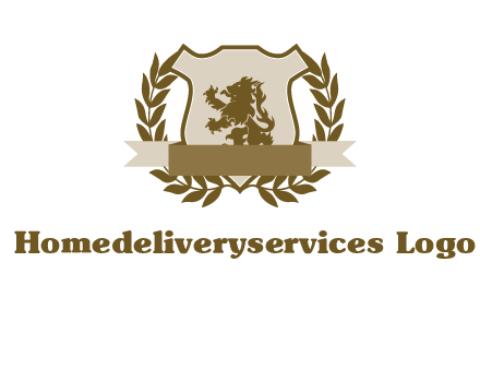 lion on shield logo with a wreath