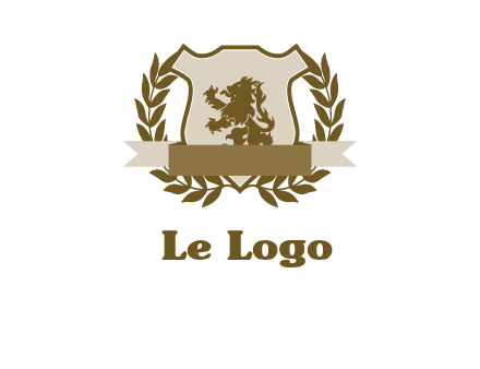 lion on shield logo with a wreath