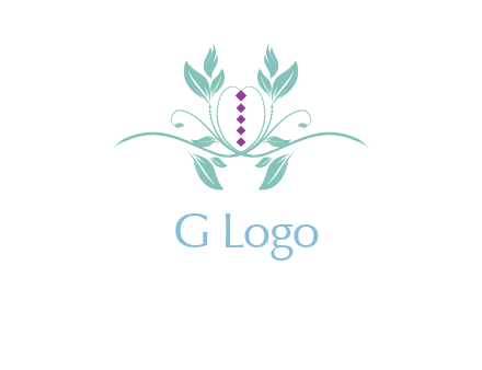 leaves and vines with puple gems logo