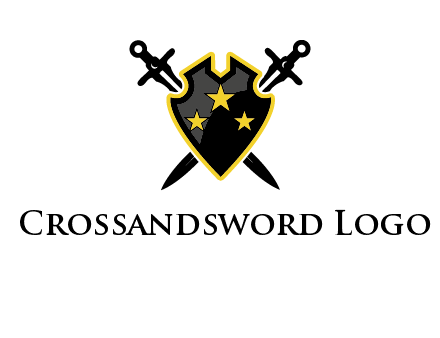 swords crossed behind shield graphic