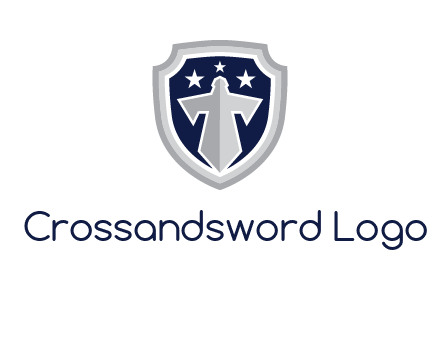 stars with sword in shield security logo