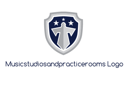 stars with sword in shield security logo